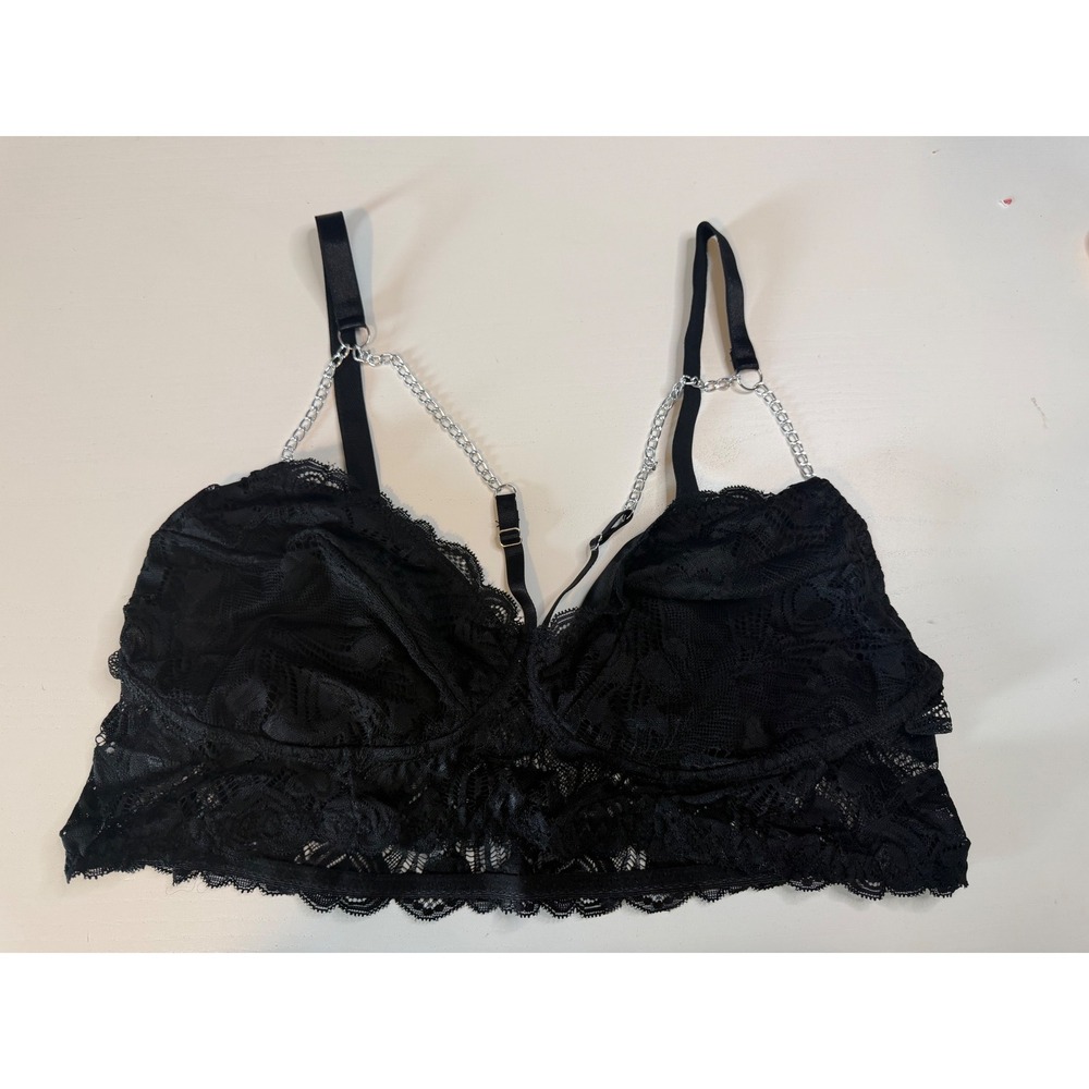 Black Floral Lace Chain Strap Longline Bralette Top Womens 3XL Sexy Lingerie